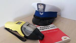 policyjna czapka i urządzenie do pomiaru trzeźwości