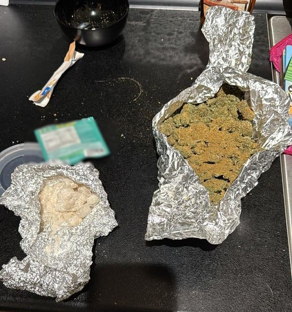 Zielony susz i białe kryształki w sreberku.