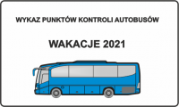 Rysunek autokaru i napis Wakacje 2021.