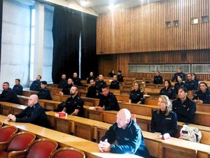 Policjanci podczas Konkursu na Najlepszego Oskarżyciela Publicznego garnizonu łódzkiego.
