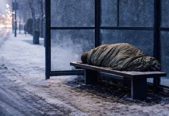 Leżąca osoba na ławce.