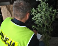 policjant podczas oględzin zabezpieczonych narkotyków