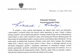 List Komendanta Głównego Policji.