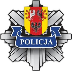 Gwiazda policyjna z herbem województwa łódzkiego i napisem policja.
