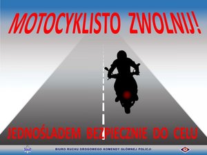 Plakat z drogą i sylwetka motocyklisty.