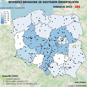 Mapa wypadków ze skutkiem śmiertelnym.