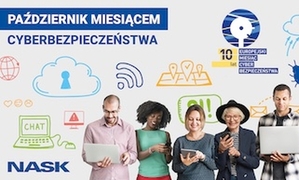 Plakat kampanii &quot;Europejski Miesiąc Cyberbezpieczeństwa&quot;, na którym widnieje 5 osób