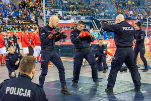 Policjanci w rękawicach.