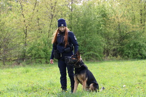 policjantka z psem służbowym.