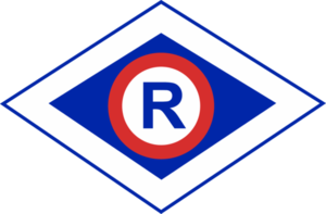 Romb z literką R w środku.