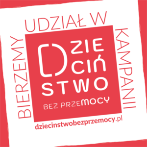 Logo biało czerwone Dzieciństwo bez przemocy.