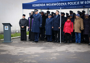 Zastępca Komendanta Wojewódzkiego Policji w Łodzi, kadra kierownicza oraz zaproszeni goście.