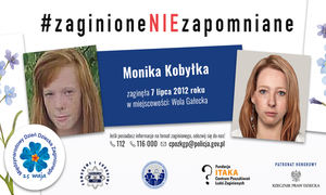 Plakat z wizerunkiem zaginionej