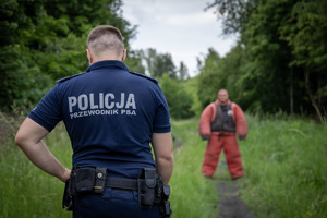 Pies służbowy atakuje pozoranta.