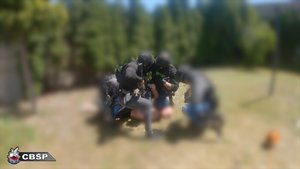 Policjanci zatrzymują osobę.