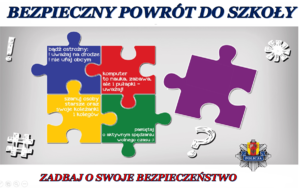 Kolorowe puzle z napisem bezpieczny powrót do szkoły.