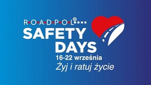 N niebieskim tle napis Safety day roadpol.