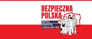 Grafika Bezpieczna Polska, mapa Polski grafika - postacie kilku osób.