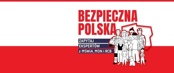 Grafika Bezpieczna Polska, mapa Polski grafika - postacie kilku osób.