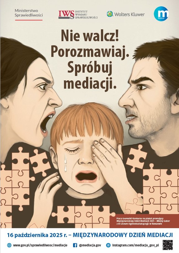 Plakat przedstawiający kłócących się członków rodziny.