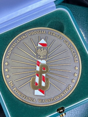 Metalowy medal w pokrowcu.