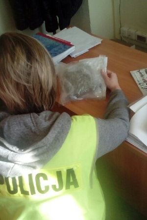 policjant trzyma marihuanę