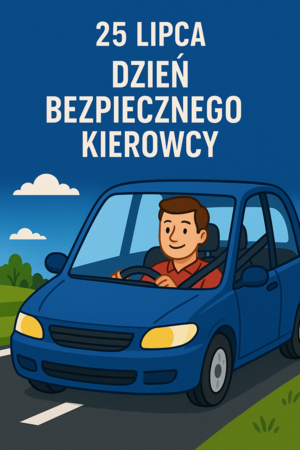 Plakat z kierowcą w samochodzie.