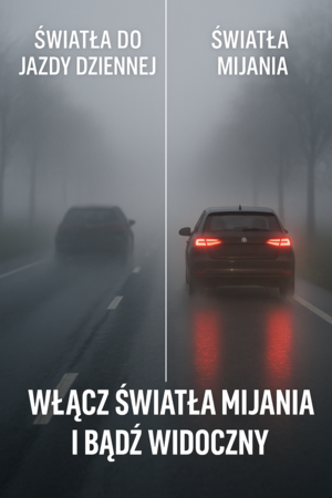 Porównanie świateł pojazdów w zmniejszonej przejrzystości powietrza.