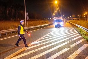 Policjant zatrzymuje samochód.