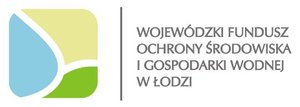 Prostokątne kolorowe (niebiesko-żółto-zielone ) logo z nazwą Wojewódzkiego Funduszu Ochrony  Środowiska i Gospodarki Wodnej w Łodzi