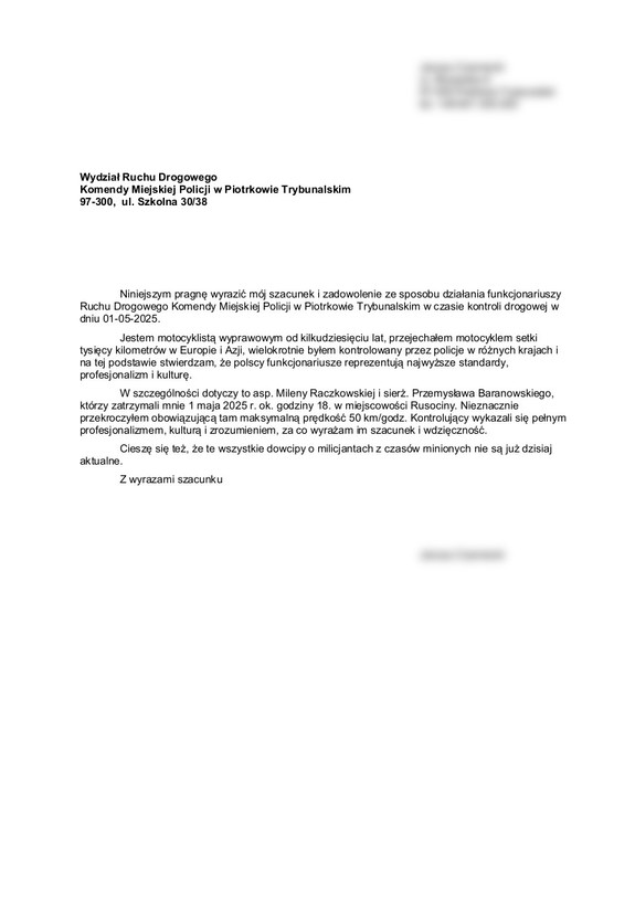 Treść podziękowań.