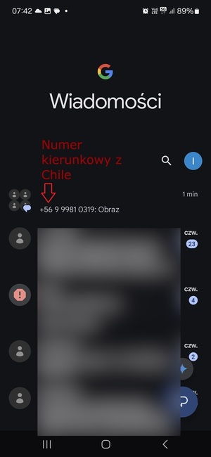 Numer telefonu z którego przyszła wiadomość.