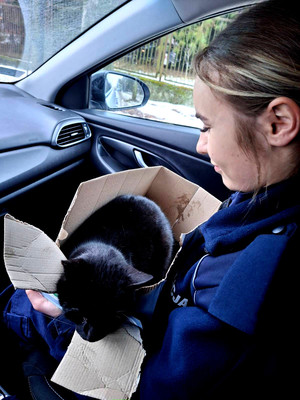 Policjantka z uratowanym kotem.