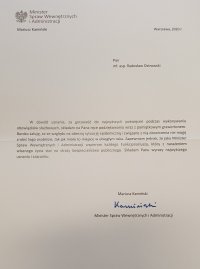List Ministra Spraw Wewnętrznych.