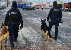 Policjanci podczas kontroli targowisk miejskich.