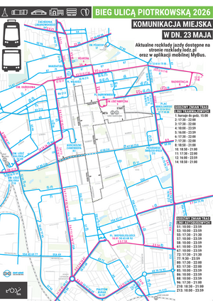 Mapa pokazująca zmiany w komunikacji miejskiej w trakcie Rossman Run.