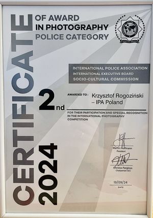 Certyfikat przyznany policjantowi.