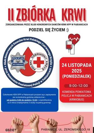 Plakat promujący zbiórkę krwi.