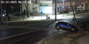 Auto uderzające w latarnię.