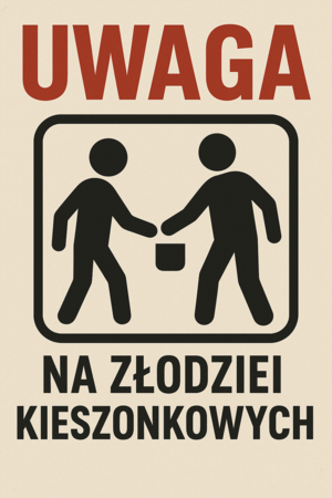 Plakat z napisem uwaga na złodziei kieszonkowych