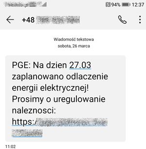 sms o treści nieuregulowanej opłaty