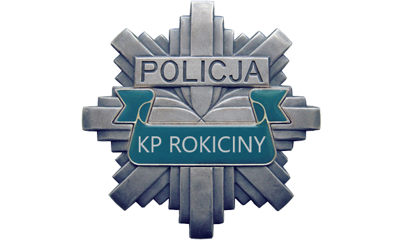 policyjna gwiazda odznaka z napisem w górnej części policja i po środku KP Rokiciny