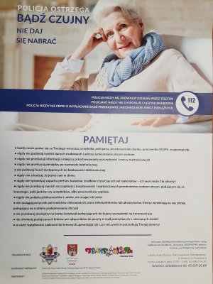 na obrazku znajduje się plakat informacyjny opracowany w ramach akcji &quot;Bądź czujny - nie daj się nabrać&quot;