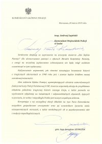 List od Komendanta Głównego Policji gen.insp. Jarosława Szymczyka