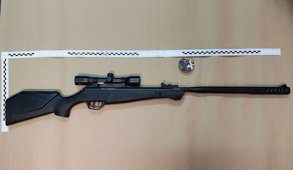 Wiatrówka i pudełko ze śrutem.