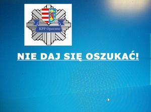 niebiesko tło, na nim napis nie daj się oszukać, logo policji.